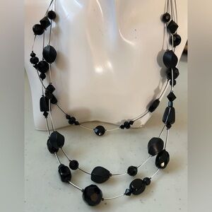 Chico's Station Illusion Modern Black Multi-Strand Necklace with Faceted Beads